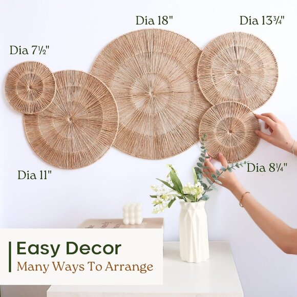 CHI AN 18 Inch Boho Wall Decor – Set of 5 Woven Jute Wall Baskets, Boho Wall Art - Picture 5 of 6
